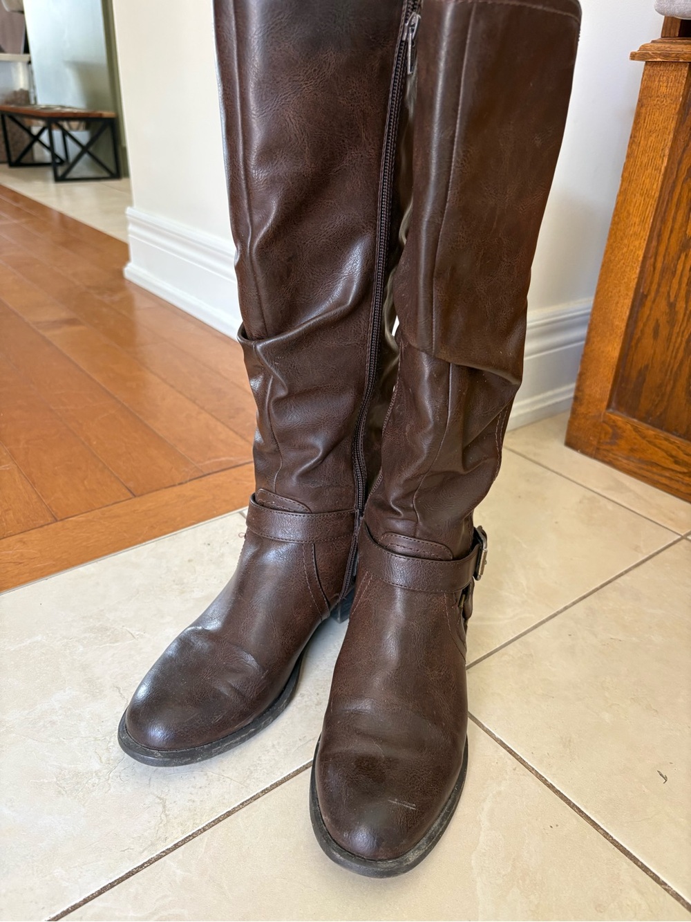 Tall Brown Riding Boots with Side Buckle